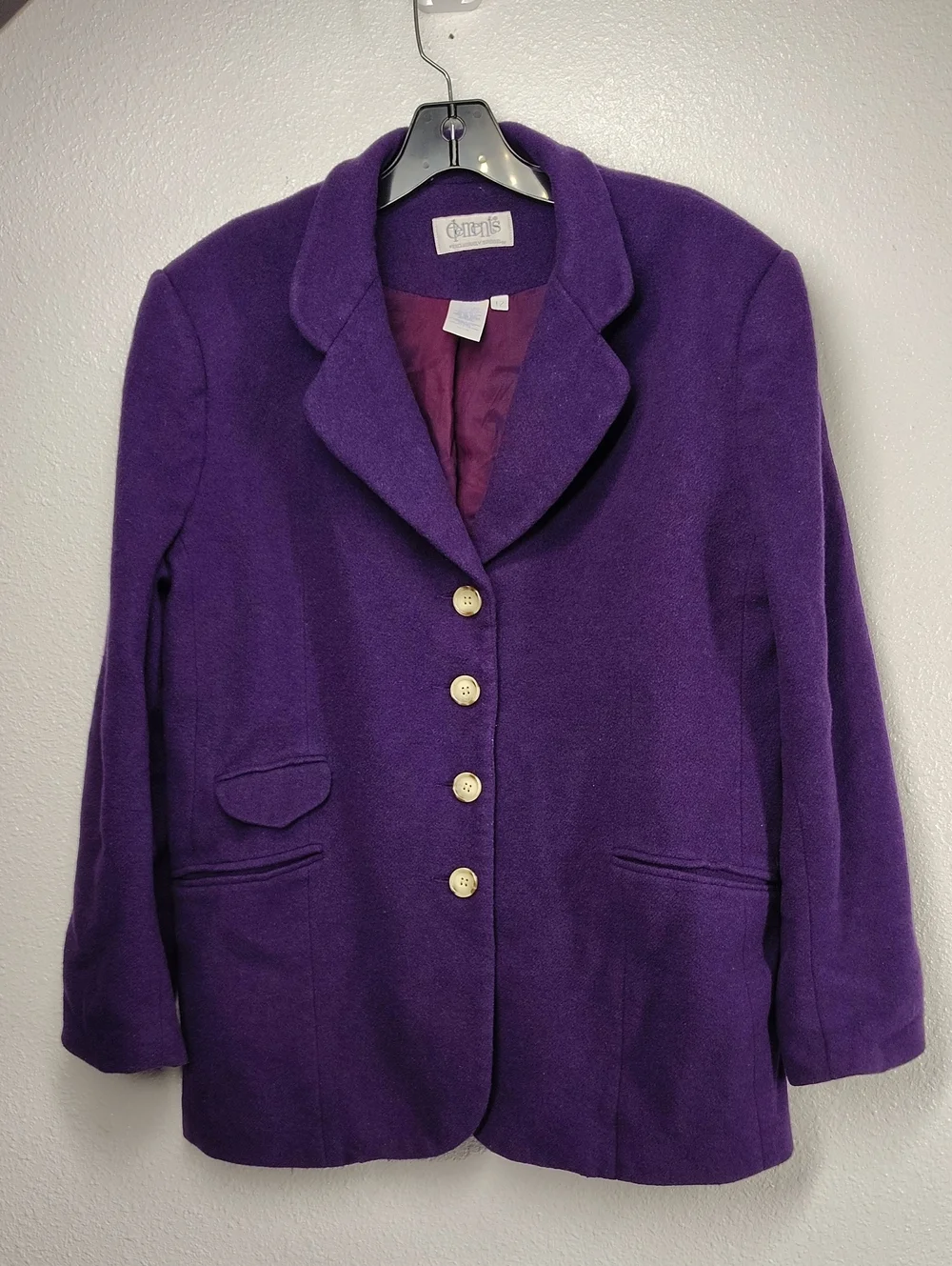 Vintage Elements Purple Wool Coat Exclusively Spiegel size 12
